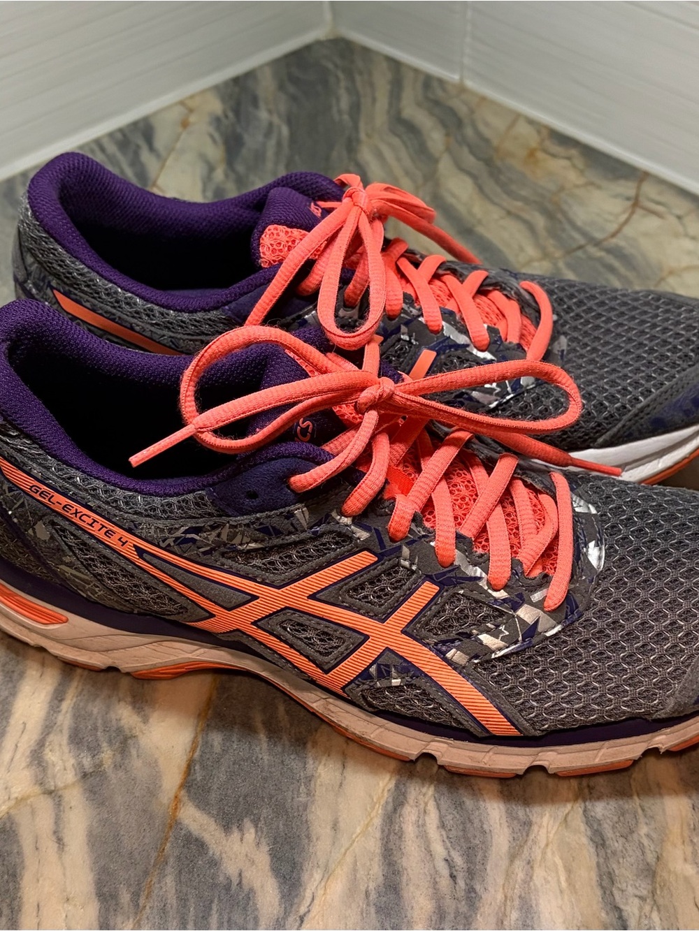 Women's 10 ASICS GEL-Excite 4 Running Shoes Sneakers  T6E8N Gray Purple Orange